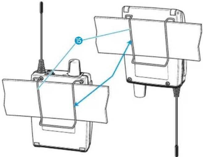 Technical diagram showing two mechanical components with labeled connection points and directional arrows