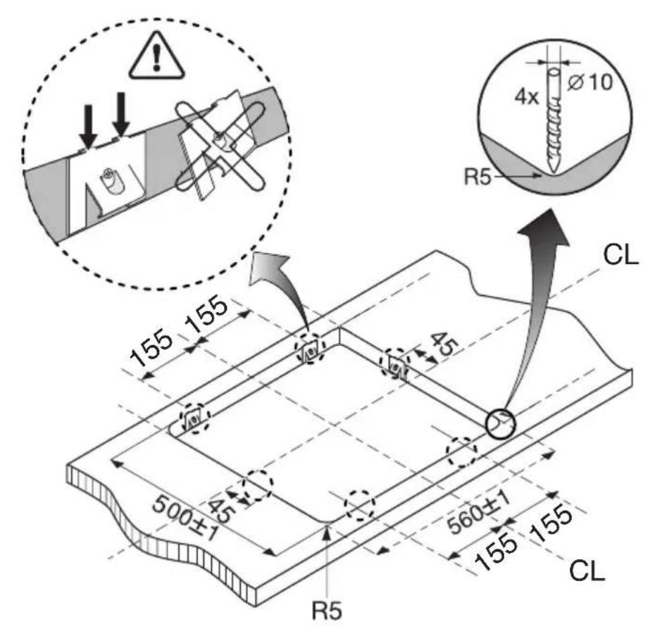 155 155 45 500±1 560±1 155 155 CL R5 4x Ø10 R5