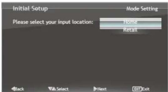 Initial Setup Please select your input location: Home Retail Back Select Next Exit Exit