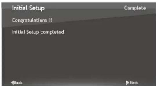 Initial Setup Congratulations!! Initial Setup completed Complete Back Next