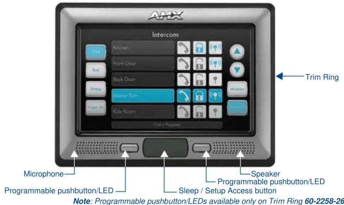 ARX Intercom Kitchen Front Door Back Door Manner Skin Page Alt Kids Room Call-up Programm Microphone Programmable pushbutton/LED Speaker Programmable pushbutton/LED Sleep / Setup Access button Note: Programmable pushbutton/LEDs available only on Trim Ring 60-2258-26