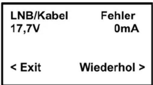 LNB/Kabel 17,7V Fehler 0mA < Exit Wiederhol >