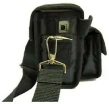 Black military-style armbag with gold strap and zipper (no text or symbols visible)