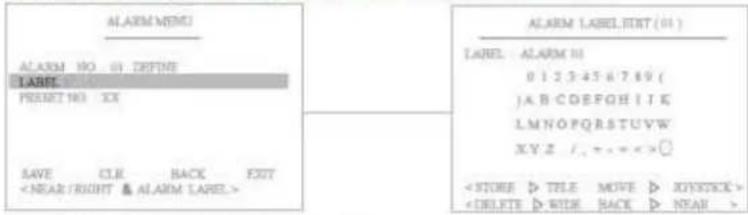 ALARM MENU ALARM NO 01, DEFINE LABEL: 01, 02, 03, 04, 05, 06, 07, 08, 09, 10, 11, 12, 13, 14, 15, 16, 17, 18, 19, 20, 21, 22, 23, 24, 25, 26, 27, 28, 29, 30, 31, 32, 33, 34, 35, 36, 37, 38, 39, 40, 41, 42, 43, 44, 45, 46, 47, 48, 49, 50, 51, 52, 53, 54, 55, 56, 57, 58, 59, 60, 61, 62, 63, 64, 65, 66, 67, 68, 69, 70, 71, 72, 73, 74, 75, 76, 77, 78, 79, 80, 81, 82, 83, 84, 85, 86, 87, 88, 89, 90, 91, 92, 93, 94, 95, 96, 97, 98, 99, 100 LABEL: ALARM III 0123456789( )A B C D E F O H I T E L M N O P Q R S T U V W X Y Z /_ + - - - - - - - TITLE MOVE > JOYSTICK > WIDE HACK > NEAR >