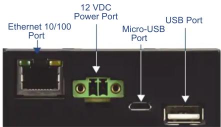 Ethernet 10/100 Port 12 VDC Power Port Micro-USB Port USB Port
