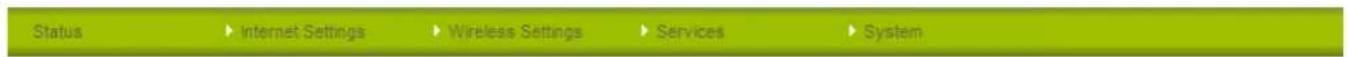 Status Internet Settings Wireless Settings Services System