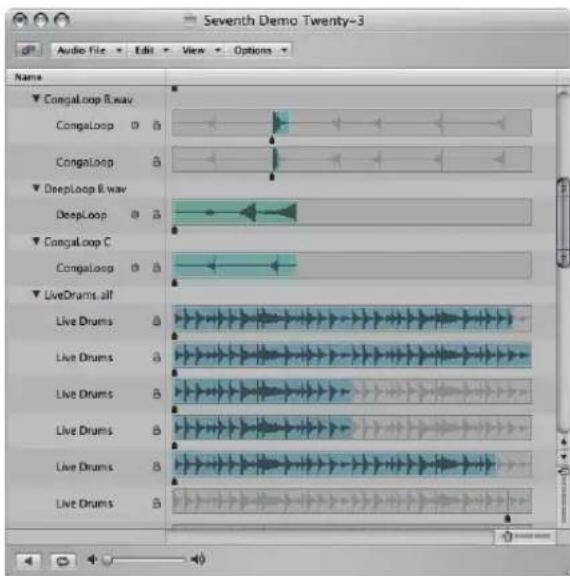 Seventh Demo Twenty-3 Audio File Edit View Options Name Congaloop Revav Congaloop 0 B Congaloop 0 B DeepLoop B.wav DeepLoop 0 B Congaloop C Congaloop 0 B LiveDrums Alf Live Drums 0 B Live Drums 0 B Live Drums 0 B Live Drums 0 B Live Drums 0 B