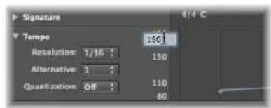 Signature 4/4 C Tempo 190 Resolution: 1/16 150 Alternative: 1 Quantization: Off 110 60