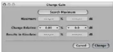 Change Gain Search Maximum Maximum: % dB Change Relative: 0.00 % 0.0 dB Results in Absolute: % dB Cancel Change
