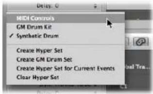 MIDI Controls GM Drum Kit ✓ Synthetic Drum Create Hyper Set Create GM Drum Set Create Hyper Set for Current Events Clear Hyper Set