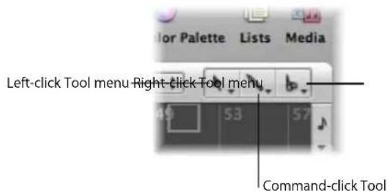 Left-click Tool menu Right-click Tool menu Command-click Tool