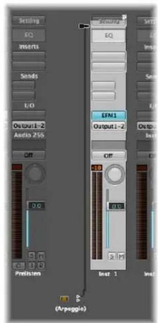 Setting EQ Inserts Sends I/O Output1-2 Audio 255 Off Precision 0.0 Control EQ EFM1 Output1-2 Off 0.0 Inst 1 Inst (Arpeggio)