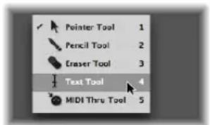 Pointer Tool 1 Pencil Tool 2 Eraser Tool 3 Text Tool 4 MIDI Thru Tool 5
