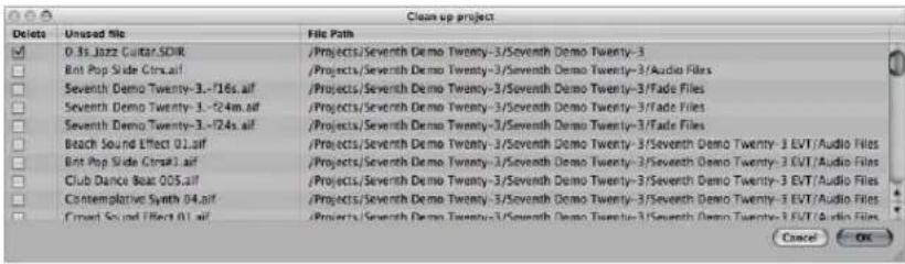Clean-up project Delete Unused file File Path ✓ 0.3s Jazz Guitar.SDIR Projects/Seventh Demo Twenty-3/Seventh Demo Twenty-3 □ Brit Pop Slide Ctrs.ai Projects/Seventh Demo Twenty-3/Seventh Demo Twenty-3/Audio Files □ Seventh Demo Twenty-3,-16s.ai Projects/Seventh Demo Twenty-3/Seventh Demo Twenty-3/Fade Files □ Seventh Demo Twenty-3,-124m.ai Projects/Seventh Demo Twenty-3/Seventh Demo Twenty-3/Fade Files □ Seventh Demo Twenty-3,-124s.ai Projects/Seventh Demo Twenty-3/Seventh Demo Twenty-3/Fade Files □ Beach Sound Effect O1.ai Projects/Seventh Demo Twenty-3/Seventh Demo Twenty-3/Seventh Demo Twenty-3 EVT/Audio Files □ Brit Pop Slide Ctrs#1.ai Projects/Seventh Demo Twenty-3/Seventh Demo Twenty-3/Seventh Demo Twenty-3 EVT/Audio Files □ Club Dance Boat OOS.ai Projects/Seventh Demo Twenty-3/Seventh Demo Twenty-3/Seventh Demo Twenty-3 EVT/Audio Files □ Contemplative Synth 04.ai Projects/Seventh Demo Twenty-3/Seventh Demo Twenty-3/Seventh Demo Twenty-3 EVT/Audio Files □ Crowd Sound Effect O1.ai Projects/Seventh Demo Twenty-3/Seventh Demo Twenty-3/Seventh Demo Twenty-3 EVT/Audio Files Cancel OK