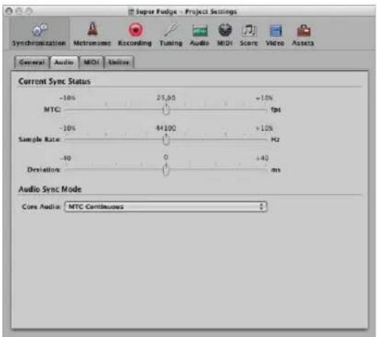 Super Fridge - Project Settings Synchronization Metronome Recording Tuning Audio MIDI_Score Video Assets General Audio MIDI Uniform Current Sync Status -10% 25,00 +10% MTC fps -10% +4100 +10% Sample Rate Hz -40 0 +40 Deviation dis