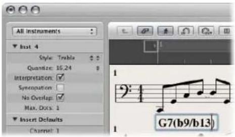 All Instruments Last 4 Style: Trable Quantize: 16.24 Interpretation: Synzcation: No Overlap: Max. Dots: 1 Insert Defaults Channel: 1 G7(b9/b13)