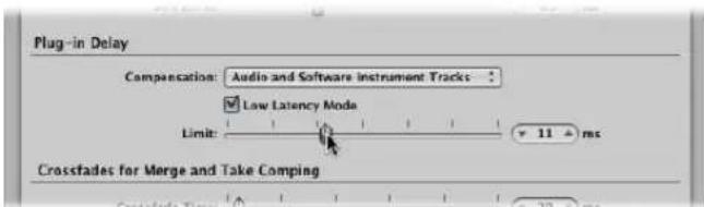 Plug-in Delay Compensation: Audio and Software Instrument Tracks ✓ Low Latency Mode Limit: 11 ms Crossfades for Merge and Take Comping