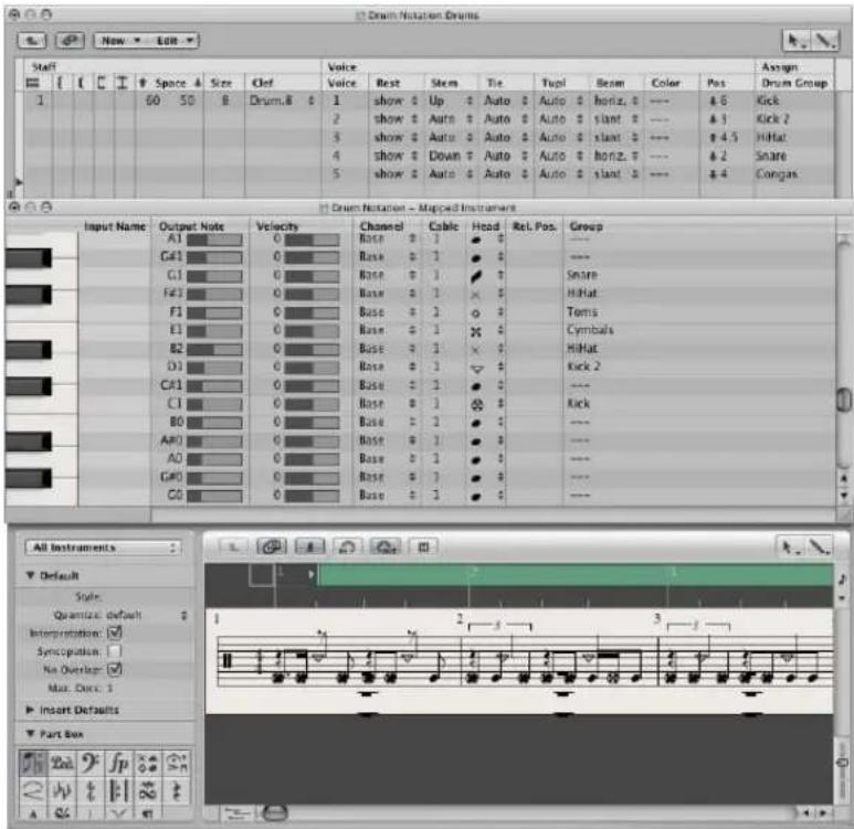 Drum Notation Drums Staff I II C # Space # Size Clef Voice Assign 1 60 50 Drum.8 1(show Up Auto Auto horiz. ---- 4 6 Kick 2(show Auto Auto Auto slant. ---- 4 3 Kick 2 3(show Auto Auto Auto slant. ---- 4 4 5 Hitat 4(show Down Auto Auto horiz. ---- 4 2 Snare 5(show Auto Auto Auto slant. ---- 4 4 Cangas Drum Notation - Mapped Instrument Input Name Output Note Velocity Channel Cable Head Rel. Pos.Group A1 Base 1 - G41 Base 1 - C1 Base 1 Snare F41 Base 1 HHat F1 Base 1 Toms E1 Base 1 Cymbals B2 Base 1 HHat D1 Base 1 Kick 2 CA1 Base 1 - C1 Base 1 Kick B0 Base 1 - A0 Base 1 - A0 Base 1 - G40 Base 1 - G0 Base 1 - All Instruments Default Quantus: default Interpretation: Syncputation: No Overlap: Max. Dosc. 1 Insert Defaults Part Box