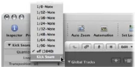 1/8-Note 1/12-Note 1/16-Note 1/24-Note 1/32-Note 1/48-Note 1/64-Note 1/9G-Note OFF (3640) Kick Snare Quantiz Log Transposition: 1.0 Auto Zoom Automation Set Loc Edit Global Tracks