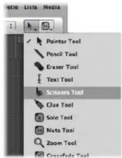 File Lists Media Pointer Tool Pencil Tool Eraser Tool Text Tool Scissors Tool Clue Tool Solo Tool Nuts Tool Zoom Tool Crossfade Tool