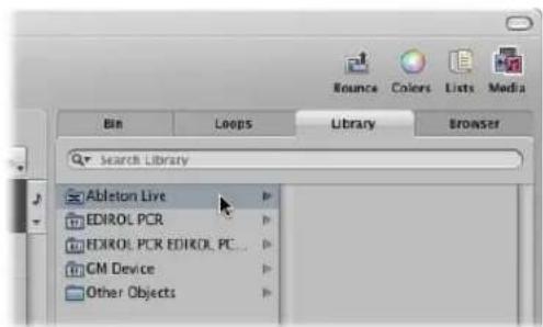 Bounce Colors Lists Media Bin Loops Library Browser Search Library Ableton Live EDIROL PCR EDIROL PCR EDIROL PC... CM Device Other Objects