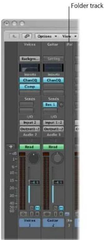 Folder track Options View Voices Guitar Fo Backgro... Setting Inserts ChancQ ChancQ Comp Sends Sends Bus 1 I/O I/O Input 2 Input 1-2 Output1-2 Output1-2 Audio 2 Audio 3 1/2 Read Read + -0 1 6 10 15 20 25 30 35 40 45 50 55 60 Voices Guitar Fo 1 2 3