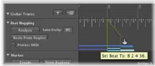 Global Tracks Beat Mapping Analyze Sensitivity: 95 Rests From Region Protect MIDI Marker Create From Regions Set Beat To: 8 2 4 36. Bridge h