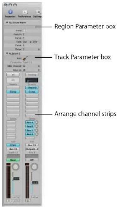 Region Parameter box Track Parameter box Arrange channel strips
