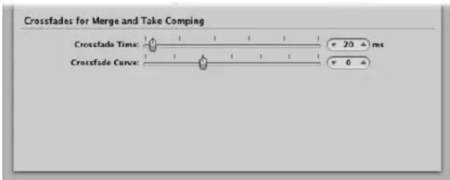 Crossfades for Merge and Take Comping Croccfade Time: 20 ms Crossfade Curve: 0