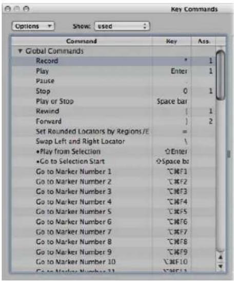 Key Commands Options Show: used Command Key Ass Global Commands Record * Play Enter 1 Pause Stop 0 1 Play or Stop Space bar Rewind | 1 Forward | 2 Set Rounded Locators by Regions/E = Swap Left and Right Locator \ •Play from Selection Enter •Go to Selection Start Space by Go to Marker Number 1 F#F1 Go to Marker Number 2 F#F2 Go to Marker Number 3 F#F3 Go to Marker Number 4 F#F4 Go to Marker Number 5 F#F5 Go to Marker Number 6 F#F6 Go to Marker Number 7 F#F7 Go to Marker Number 8 F#F8 Go to Marker Number 9 F#F9 Go to Marker Number 10 F#F10 Go to Marker Number 11 F#F11