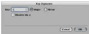 Key Signature Key: C Major: Minor Disable bb.e Cancel OK