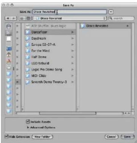 Save As Save As: Disco Revisited DiscRevisited ATP Shuttin: Blues logic Dancefloor Daydream Europa 02-07-A For the Mind Half Dome LGO Rebuild Logic Pro Demo Song MIDI Slide Seventh Demo Twenty-3 DiscRevisited Include Assets Advanced Options Hide Extension New Folder Cancel Save