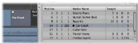 Car Crash Goilt last Position 1 1 1 1 6 3 1 1 9 3 1 1 14 3 2 202 17 1 1 1 21 1 1 1 27 3 1 1 Marker Name Electric Piano Muted Electric Bass Rock Kit Car Crash Cuitar Solo French Horns Cymber Weights Length 5 2 0 0 3 0 0 0 11 2 0 0 . . . . 1 . . . . 1 5 2 0 0 3 3 3 259