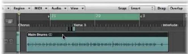 Region MIDI Audio View Snap Smart Drag Overlap 29 29 3 Chorus Verse 3 Interlude Main Drums