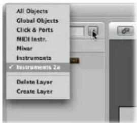 All Objects Global Objects Click & Ports MIDI Instr. Mixar Instruments ✓ Instruments 2a Delete Layer Create Layer