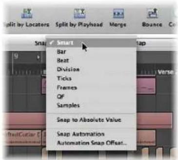 Split by Locators Split by Playhead Merge Bounce Snap Smart Bar Beat Division Ticks Frames QF Samples Snap to Absolute Value Snap Automation Automation Snap Offset...