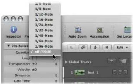 Inspector 70s Ballad 1/9 - Note 1/8 - Note 1/12 - Note 1/16 - Note 1/24 - Note 1/32 - Note 1/48 - Note 1/64 - Note 1/96 - Note Auto Zoom Automation Set Local Quantize ✓ rdf (3440) Loop Transposition: ±0 Velocity: ±0 Dynamics: Gate Time: Global Tracks 1 Inst 1