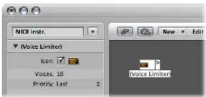 MIDI instr. (Voice Limiter) Icon: Voices: 16 Priority: Last New Edit Voice Limiter