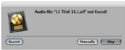 Audio file "11 Titel 11.1.aif" not found! Search Manually Skip