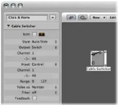 Click & Ports Cable Switcher Icon: Style: Auto Style Output: Switch Channel 1 -1: 48 Input: Control Channel 1 -1: 48 Range: 0 127 Value as: Number Filter off Feedback