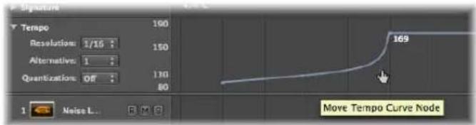 Signature Tempo 160 Resolution: 1/16 150 Alternatives: 1 130 Quantization: OF 80 169 Move Tempo Curve Node 1 Noise L... R M P