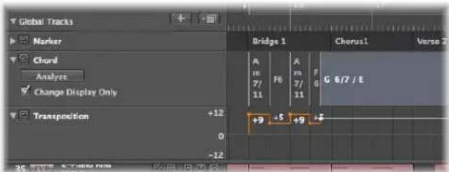 Global Tracks Marker Chord Analyze Change Display Only Transposition +12 0 -12 Bridge 1 A m 7/ 11 F6 A m 7/ 11 F G 6/7 / E +9 +5 +9 +2