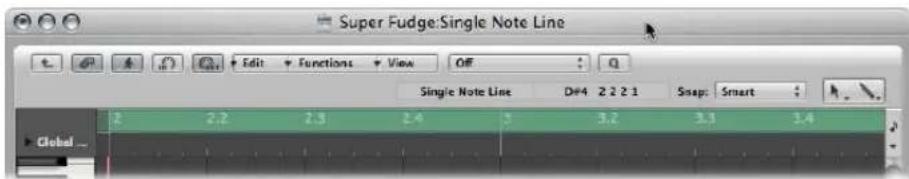Super Fudge:Single Note Line Edit Functions View OFF Q Single Note Line D#4 2 2 2 1 Snap: Smart Global ...