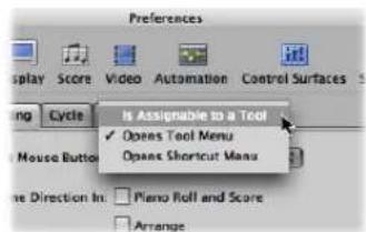 Preferences Is Assignable to a Tool ✓ Opens Tool Menu Opens Shortcut Manu Piano Roll and Score Arrange