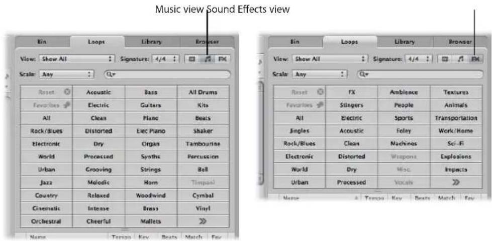 Music view Sound Effects view View: Show All Signature: 4/4 FX Scale: Any Qr Bin Loops Library Browser View: Show All Signature: 4/4 FX Scale: Any Qr Reset Acoustic Bass All Drums Favorites Electric Guitars Kits All Clean Piano Beats Rock/Blues Distorted Elec Piano Shaker Electronic Dry Organ Tambourine World Processed Synths Percussion Urban Crooving Strings Ball Jazz Melodic Horn Timpani Country Relaxed Woodwind Cymbal Cinematic Intense Brass Vinyl Orchestral Cheerful Mallets >> Name Tensor Key Beats Match Fav