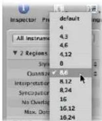 default 4 All Instruments 4.3 4.6 ▼ 2 Regions 4.12 Style 8 Quantize 8.6 Interpretation 8.12 Syncopulation 8.24 No Overlap 16 Max. Data 16.12 16.24