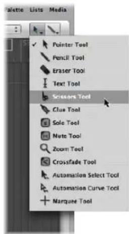 Palette Lists Media Pointer Tool Pencil Tool Eraser Tool Text Tool Scissors Tool Clue Tool Solo Tool Mute Tool Zoom Tool Crossfade Tool Automation Select Tool Automation Curve Tool Marquee Tool
