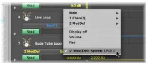 Read 0.0 dB Live Loop Send 1 Read Rude Tube Loop 2 ModDel S 2 ModDel: Speed UFO 1 Main 1 ChanEQ 2 ModDel Display off Volume Pan 2 ModDel: Speed UFO 1 0.300 Hz 0.300 Hz