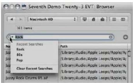 Seventh Demo Twenty-3 EVT: Browser Nacintosh HD 161 items Rock Recent Searches No Rock 80s Pop Clear Recent Searches Jazzy Rock Drums 05, air Path /Library/Audio/Apple Loops/Apple/Aj /Library/Audio/Apple Loops/Apple/Aj /Library/Audio/Apple Loops/Apple/Aj /Library/Audio/Apple Loops/Apple/Aj /Library/Audio/Apple Loops/Apple/Aj