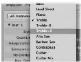 Inspector All Instruments ▼ Inst 1 Style Quantization Interpretation Syncopulation No Overlager Max: Do Bass Lead Sheet Hano Treble Treble-8 Also Sex Bariton Sex Contrabass Cuitar Cuitar Mix